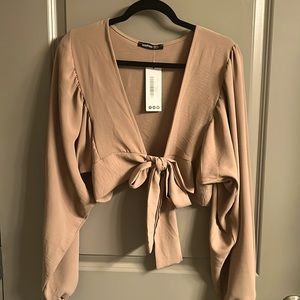 Oversized Front Tie Crop Top